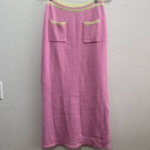 Free People Ty Sweater High Waist Maxi Skirt Side Slit Medium Boho Hippie Pink